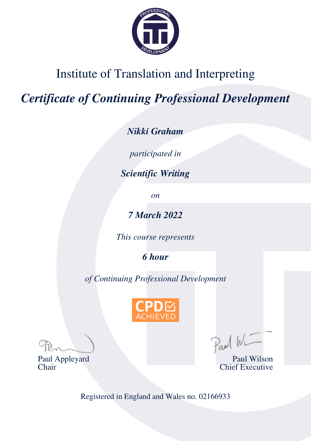 Certificate-for-Scientific Writing